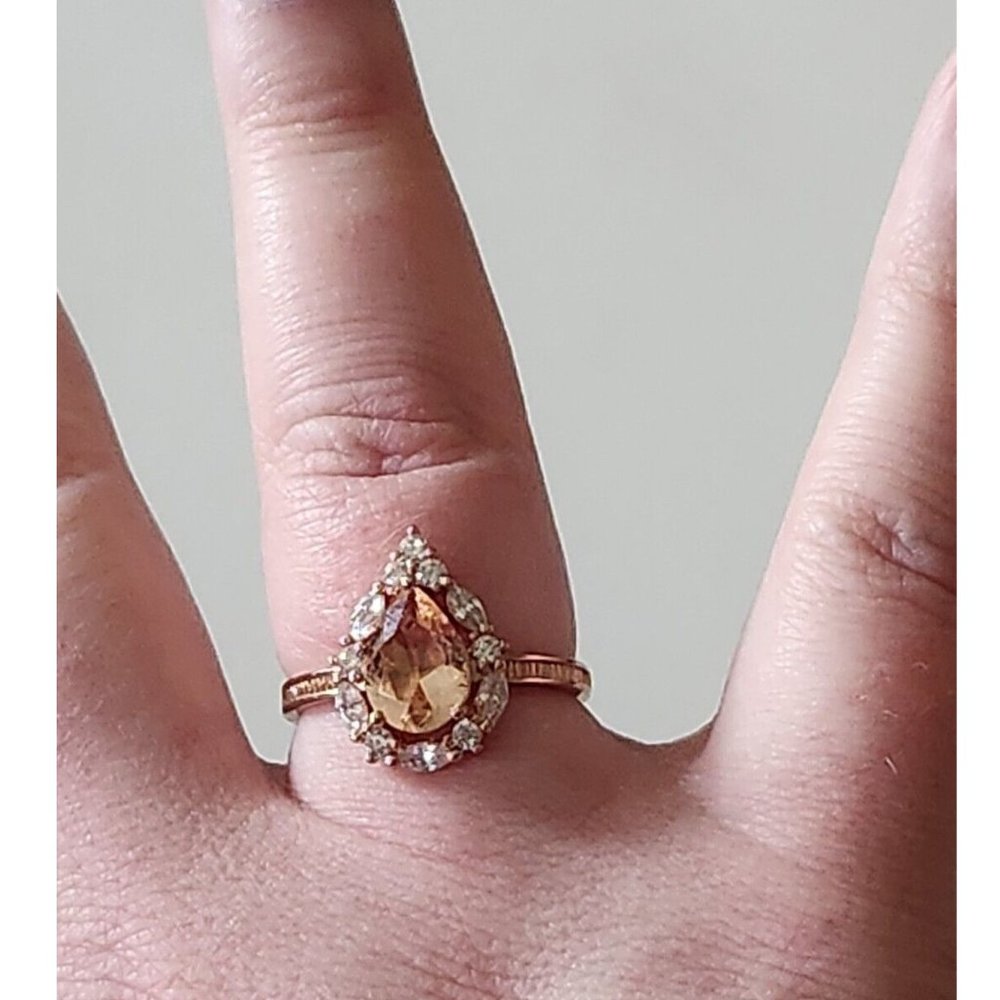 Ring Bomb Party 2976 Teardrop Peach Quartz on Rose Gold Plate Size 9